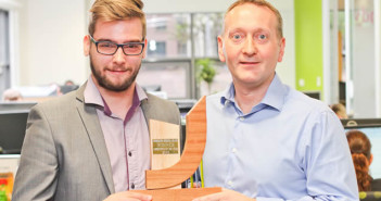 Warrington Business Awards apprentice of the year Lewis Haworth with Optionis managing director Derek Kelly.