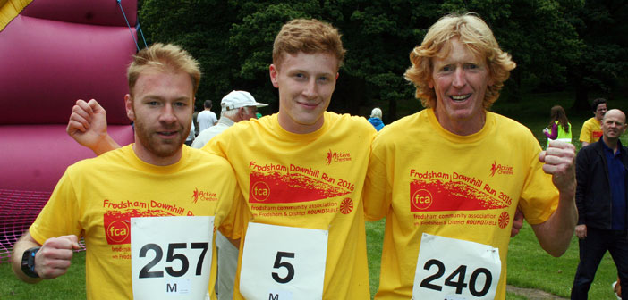(L-R Nathan Vurgest (3rd) Chris Larkin (ist) and Graham MacNeil (2nd) in the Downhill Run