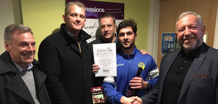Lewis Codling receives his MoM award from Match Day Sponsors Poco Coffee