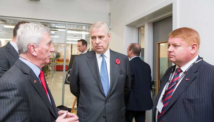 Prince Andrew chats with Terry O'Neill and Steve Park - Picture Jim Hunter