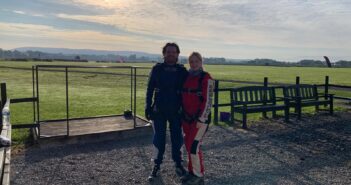 Alice Meyer and Chris Wood moments after completing their skydive.