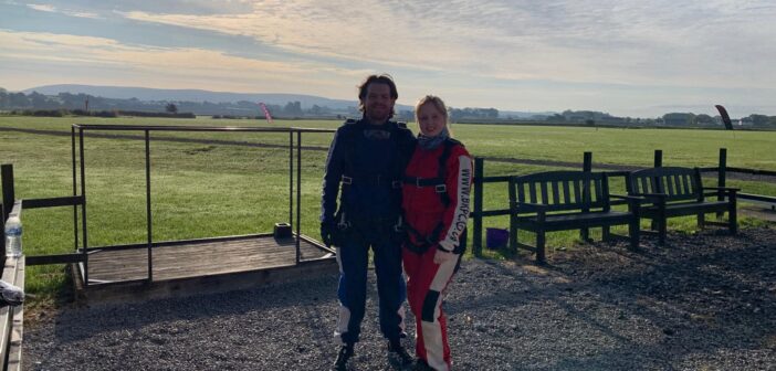 Alice Meyer and Chris Wood moments after completing their skydive.