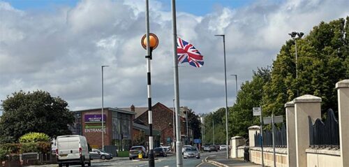 flags from lampposts