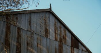 Old corrugated roofing on a disused industrial building