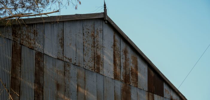 Old corrugated roofing on a disused industrial building