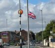 flags from lampposts